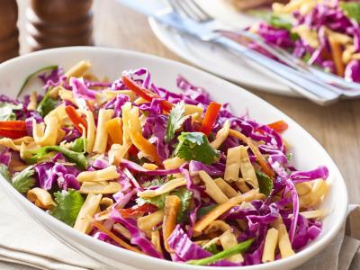 Red cabbage slaw with crunchy noodles