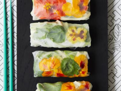 Vegan Rice Paper Rolls with Spring Florals