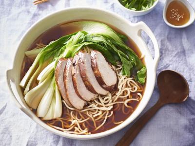 Chicken and bok choy noodle soup