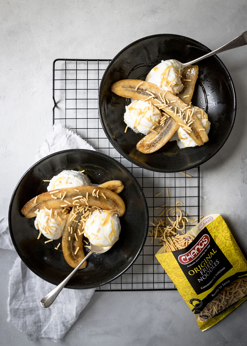 Banana Split with Maple Syrup and Fried Noodles Chang's Authentic