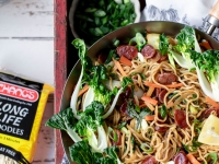 Noodle Stir Fry with Chinese Sausage